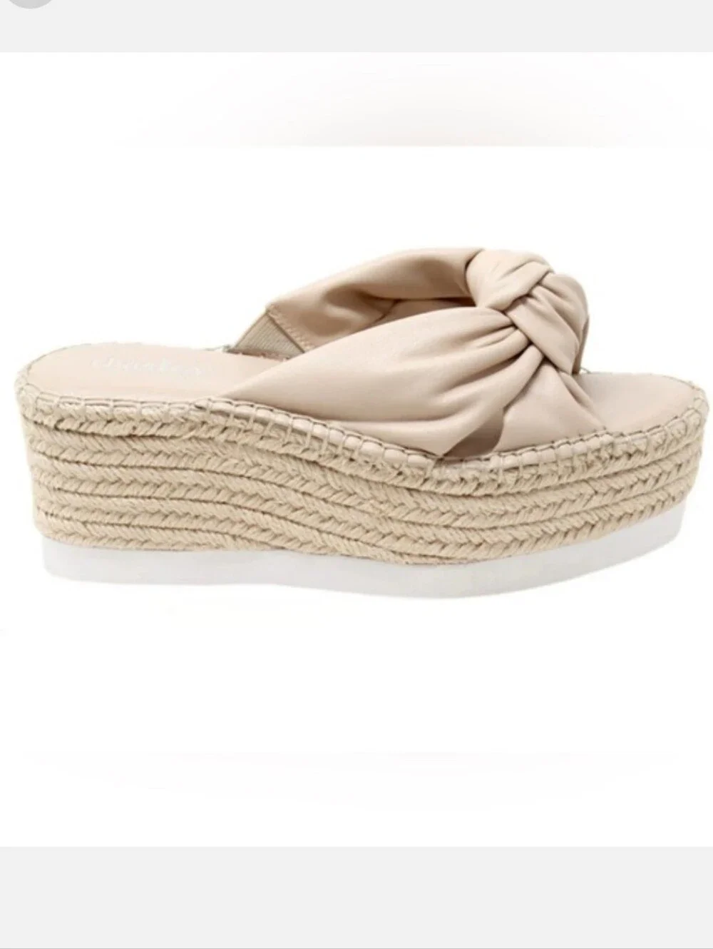 charles David Womens Tan Espadrille Platform Slide with Knotted Upper